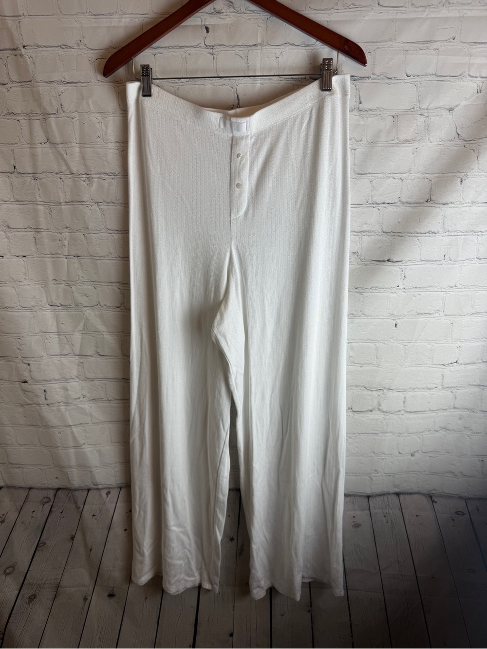 Victoria's Secret White Wide-Leg Lounge Pants with Button Fly Detail Large